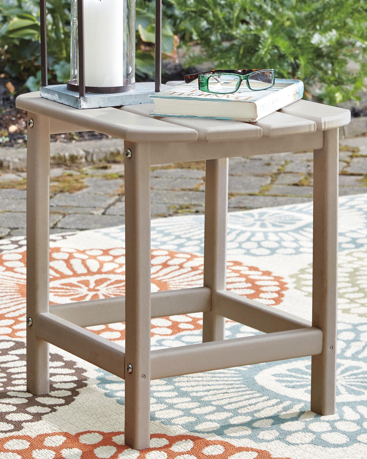 Sundown Treasure End Table in Driftwood, lifestyle view