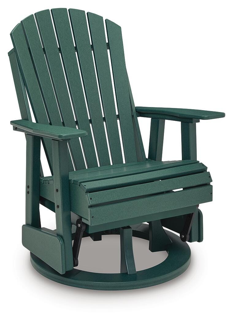 Shell Beach Outdoor Swivel Glider Chair in Green, angle view