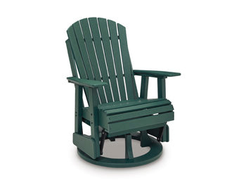 Shell Beach Outdoor Swivel Glider Chair in Green, angle view