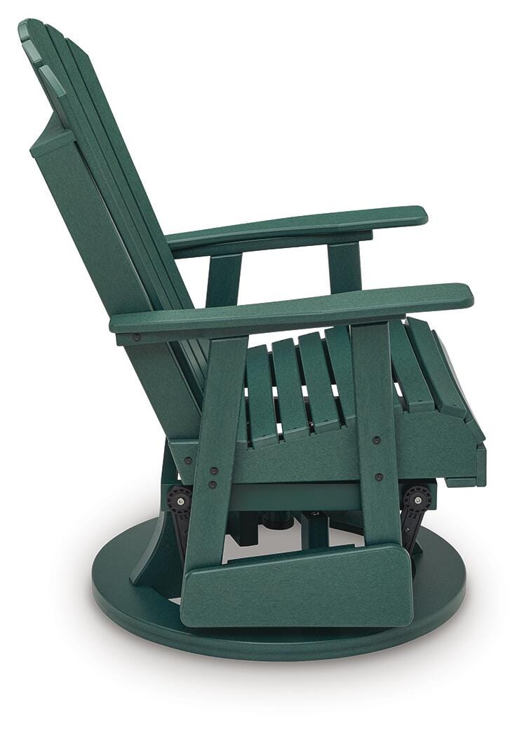 Shell Beach Outdoor Swivel Glider Chair in Green, side view