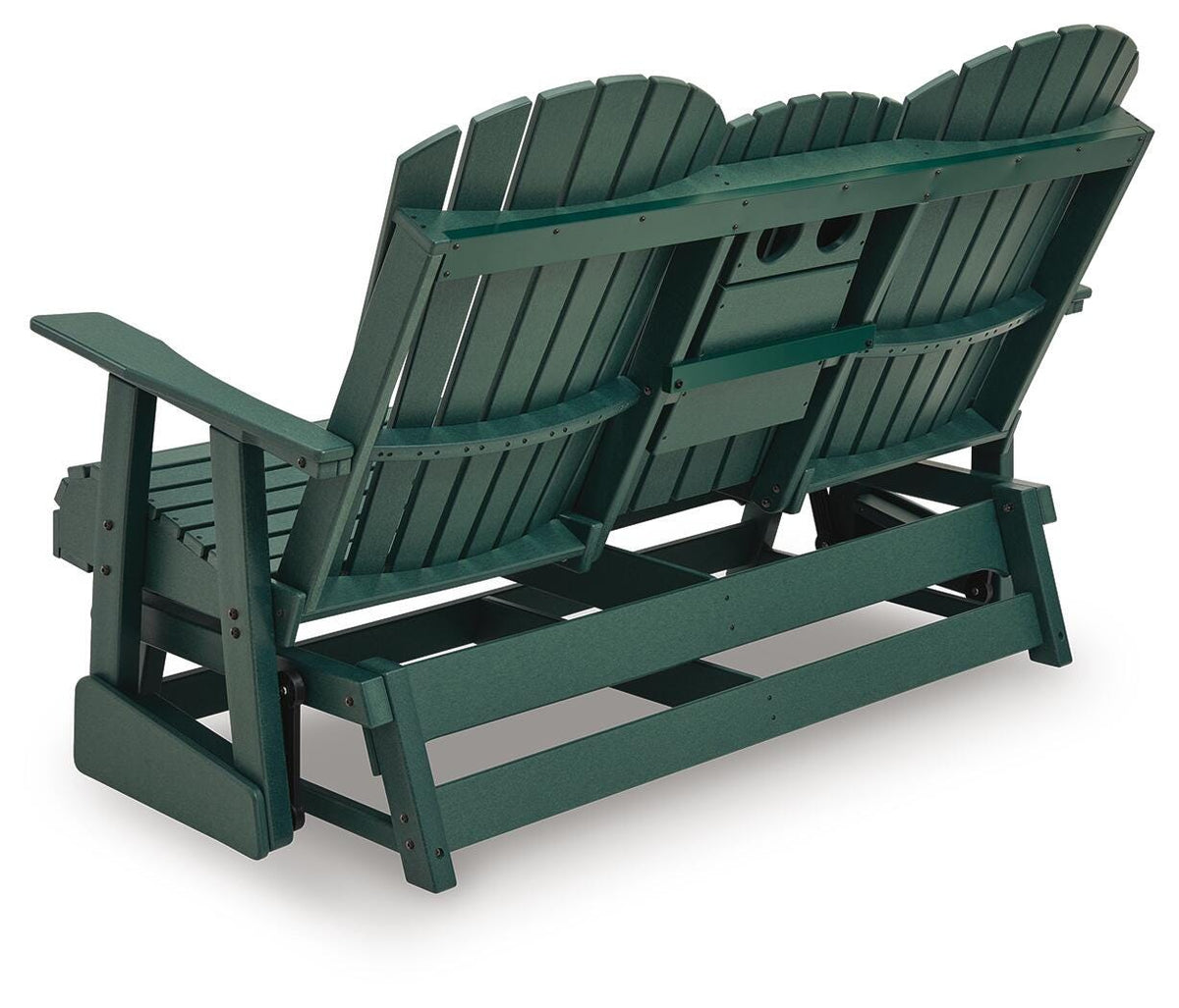 Shell Beach Outdoor Loveseat Glider in Green, back view