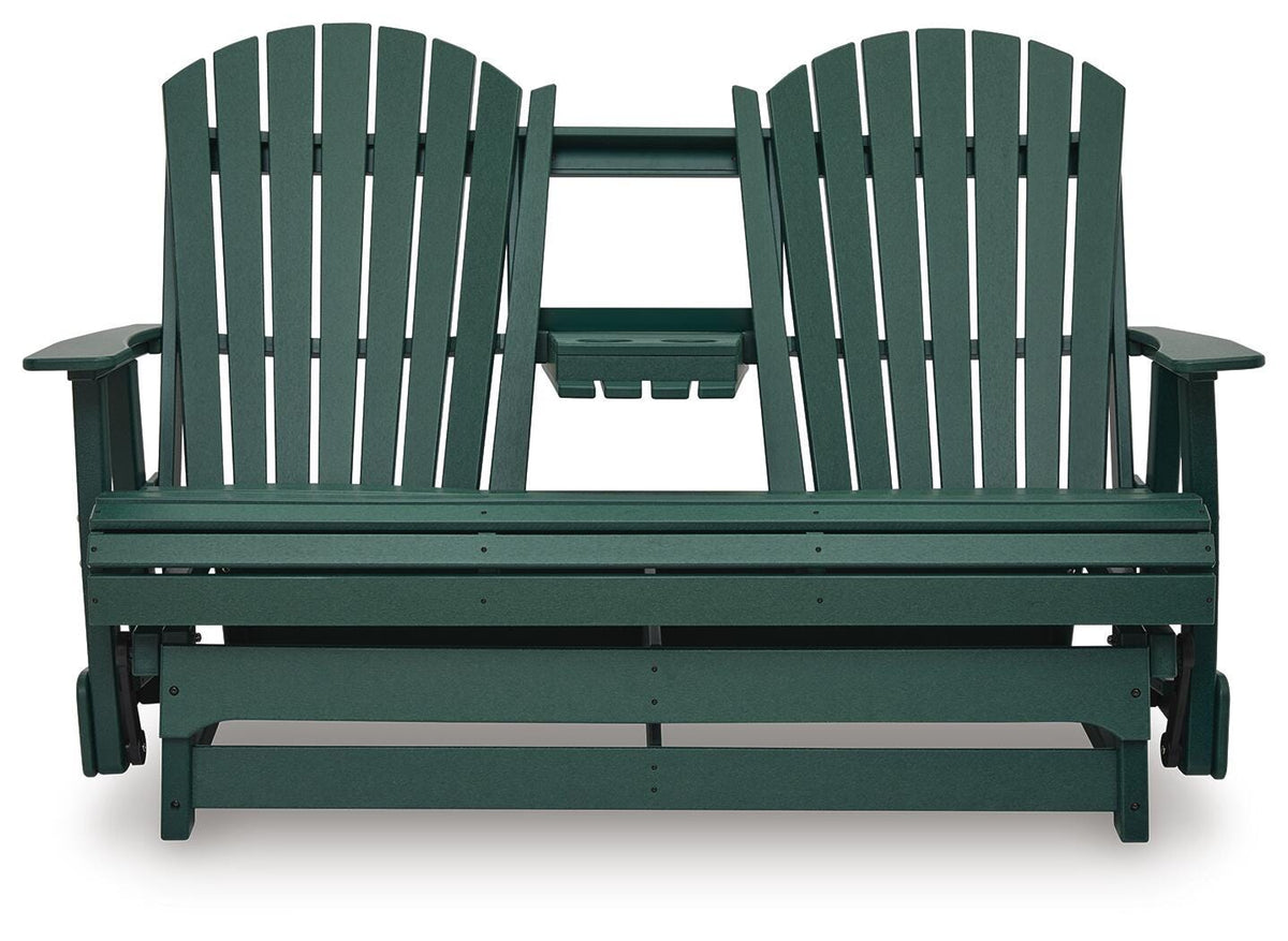 Shell Beach Outdoor Loveseat Glider in Green, front view