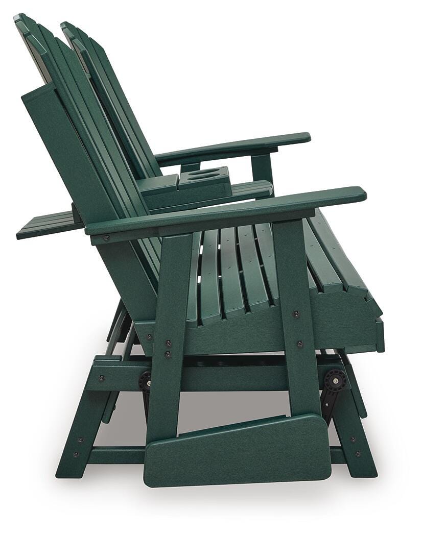 Shell Beach Outdoor Loveseat Glider in Green, side view