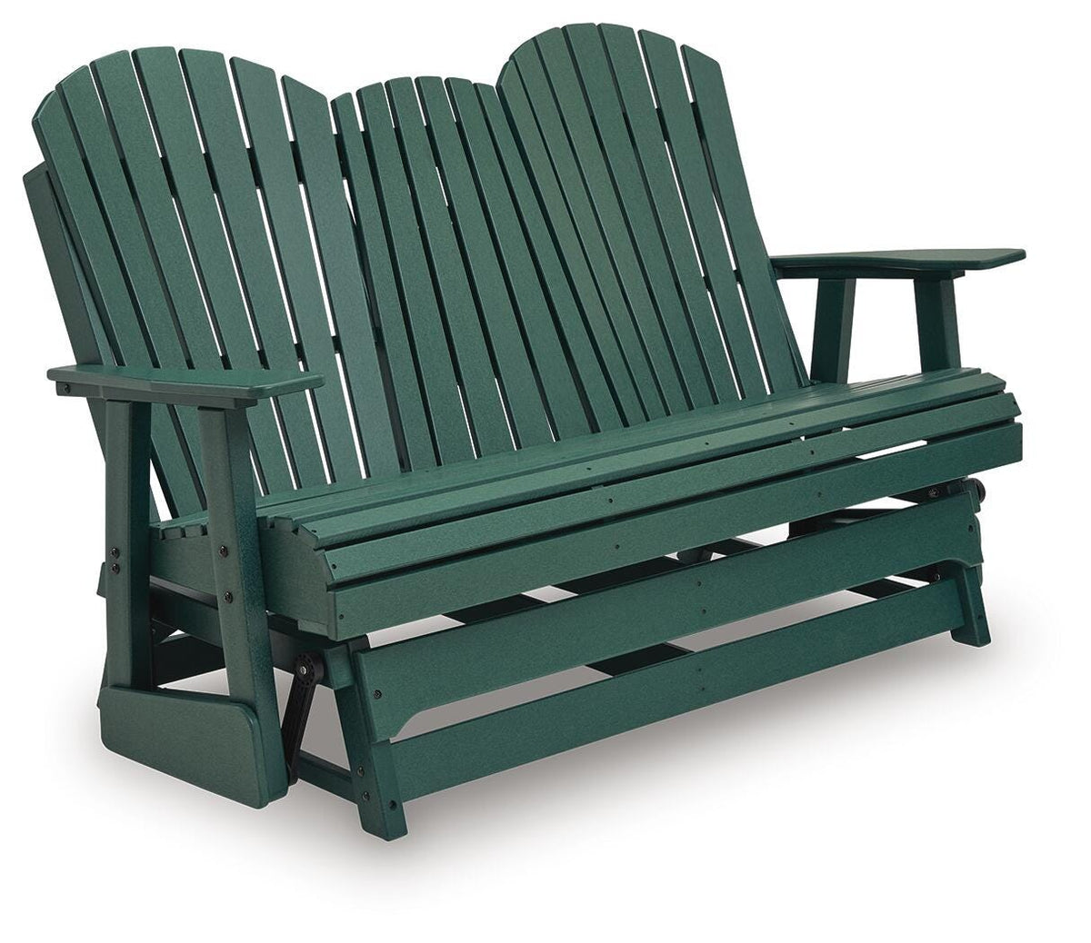 Shell Beach Outdoor Loveseat Glider in Green, angle view