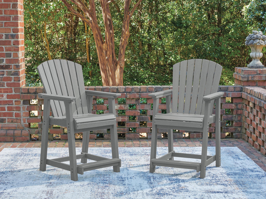 Sanctuary Beach Outdoor Counter Height Bar Stool (Set of 2) in Dark Gray, lifestyle view