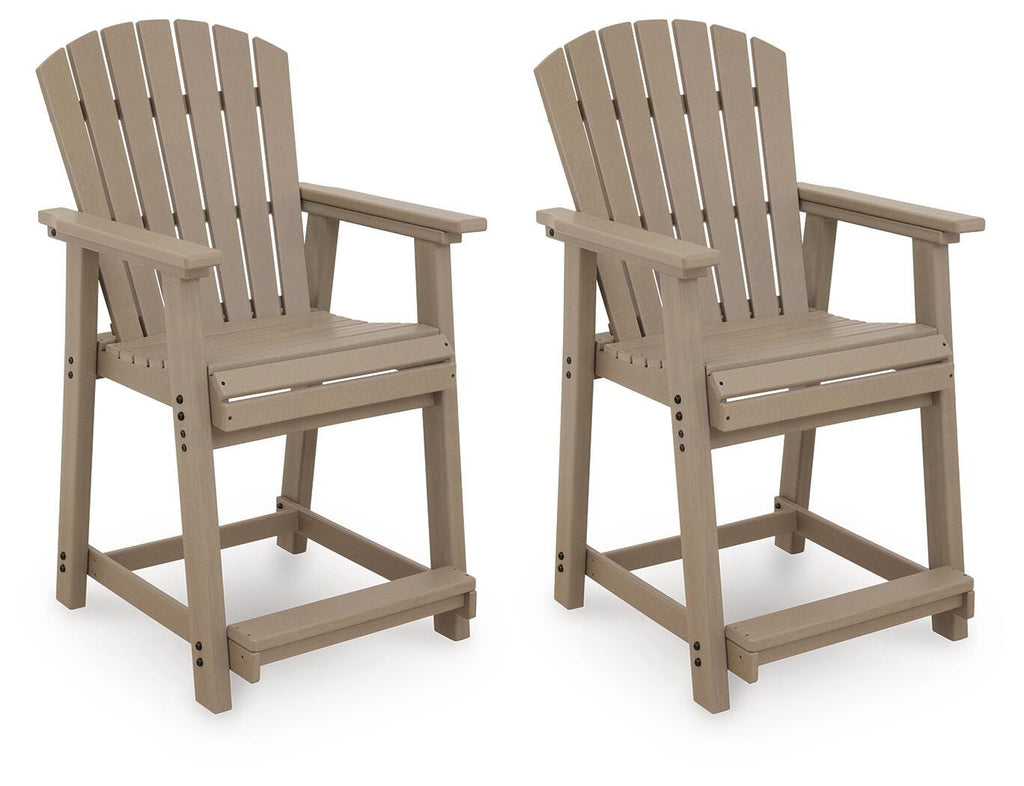 Seacliff Beach Outdoor Counter Height Bar Stool (Set of 2) in Medium Brown, angle view