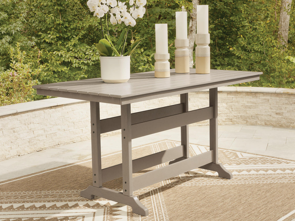 Seacliff Beach Outdoor Counter Height Dining Table in Medium Brown, lifestyle view