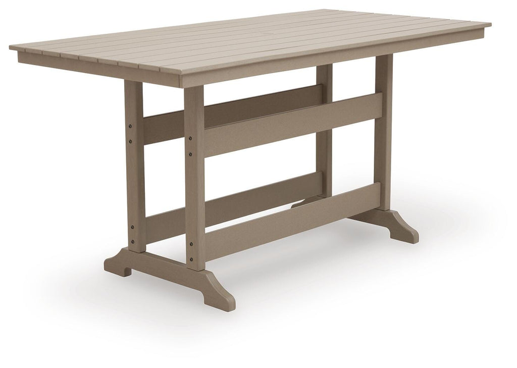 Seacliff Beach Outdoor Counter Height Dining Table in Medium Brown, angle view