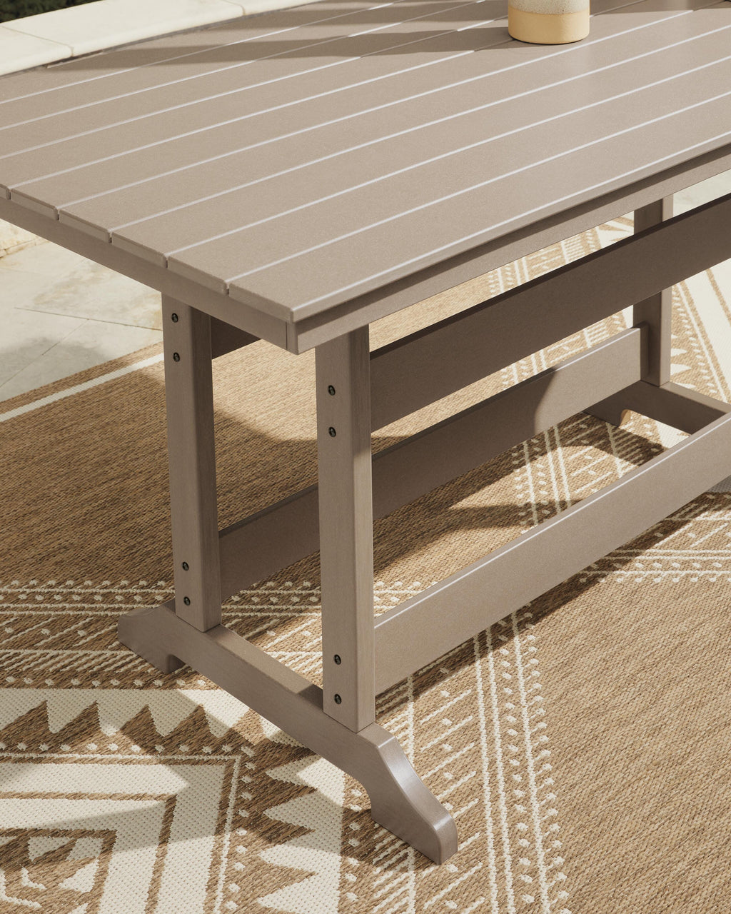 Seacliff Beach Outdoor Counter Height Dining Table in Medium Brown, detail view