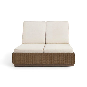 Alabaster Outdoor Double Lounge with Cushion in Beige, front view
