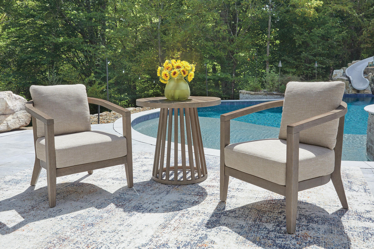 Joy Lagoon Outdoor Chairs with Cushions/Table (Set of 3) in Beige, lifestyle view