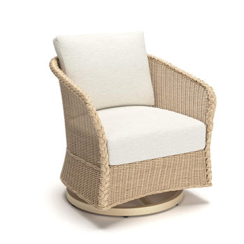 Stewarts Point Outdoor Swivel Glider Chair with Cushion in Beige, angle view