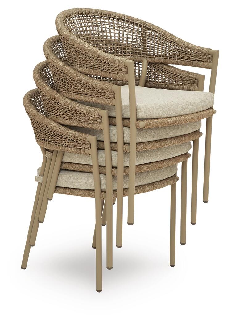 Orchard Beach Outdoor Arm Chair with Cushion (Set of 4) in Beige, alternate view 4