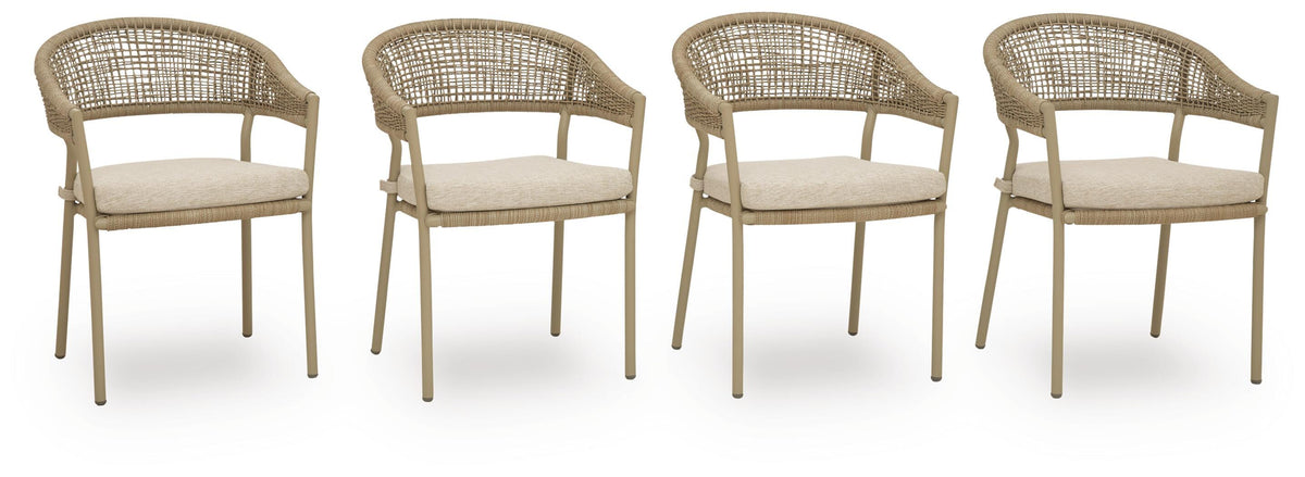 Orchard Beach Outdoor Arm Chair with Cushion (Set of 4) in Beige, alternate view 2
