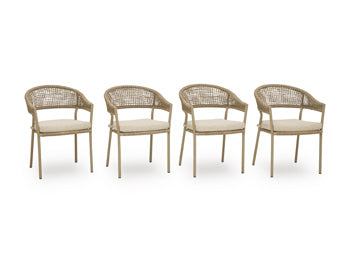 Orchard Beach Outdoor Arm Chair with Cushion (Set of 4) in Beige
