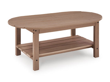 Grover Beach Outdoor Coffee Table in Driftwood, angle view
