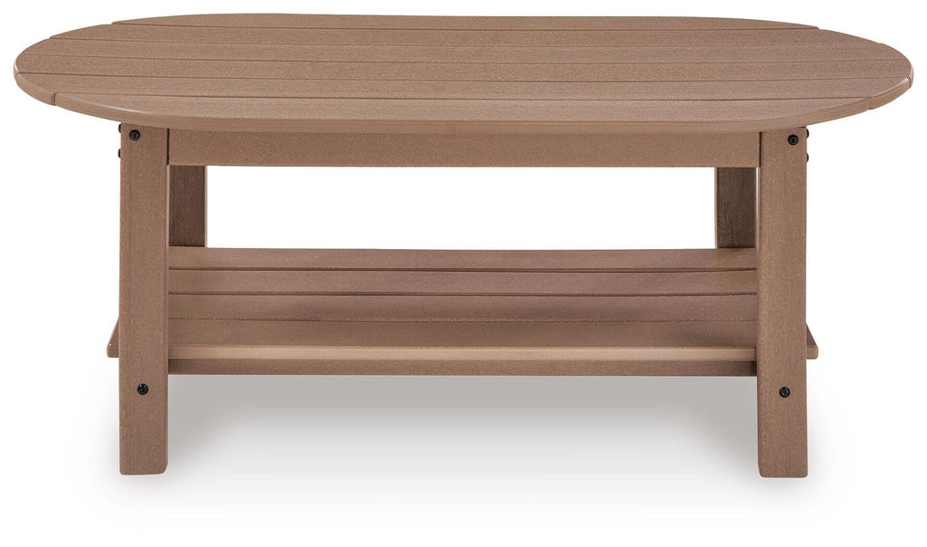 Grover Beach Outdoor Coffee Table in Driftwood, front view