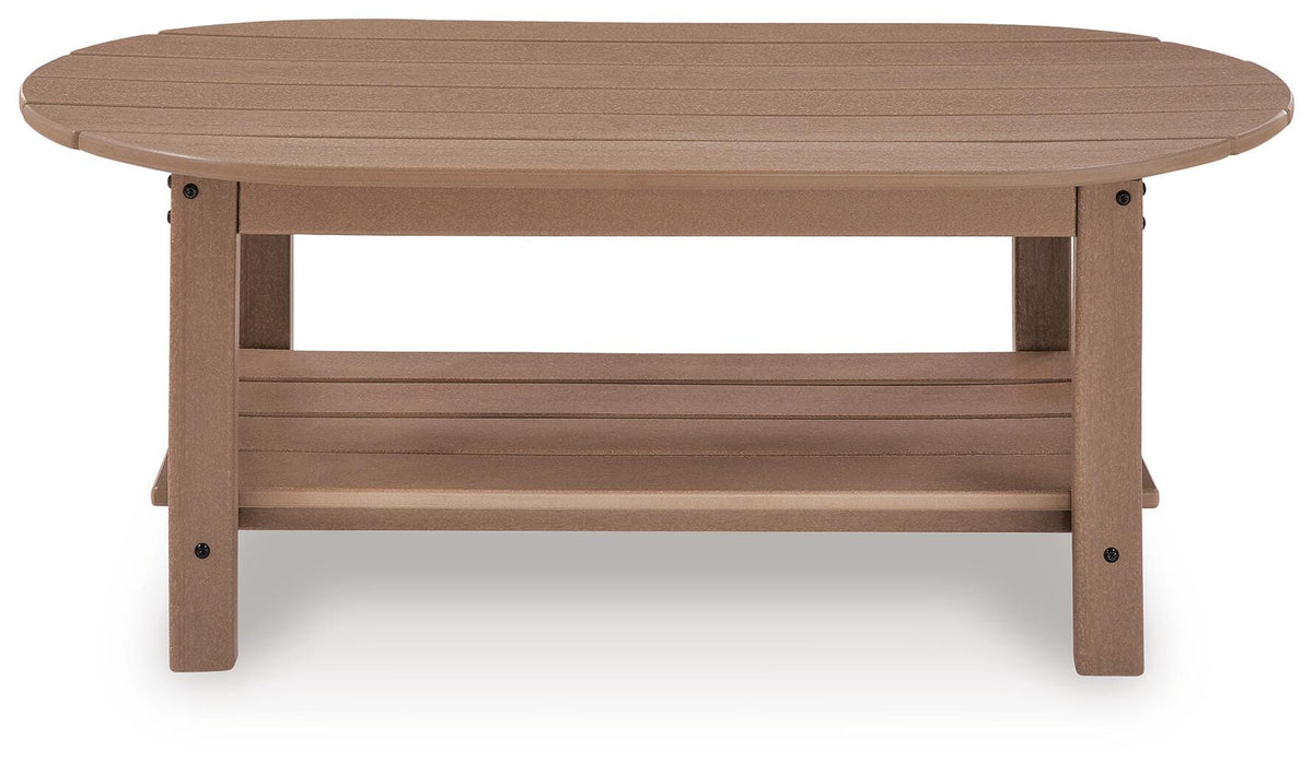 Grover Beach Outdoor Coffee Table in Driftwood, front view