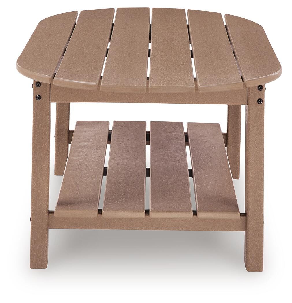 Grover Beach Outdoor Coffee Table in Driftwood, side view