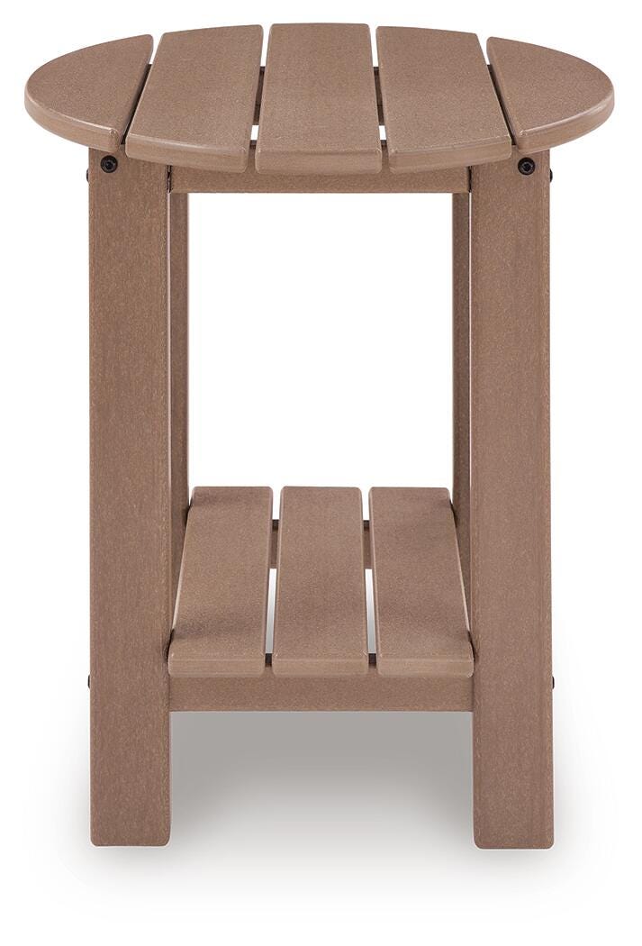 Grover Beach Outdoor End Table in Driftwood, side view