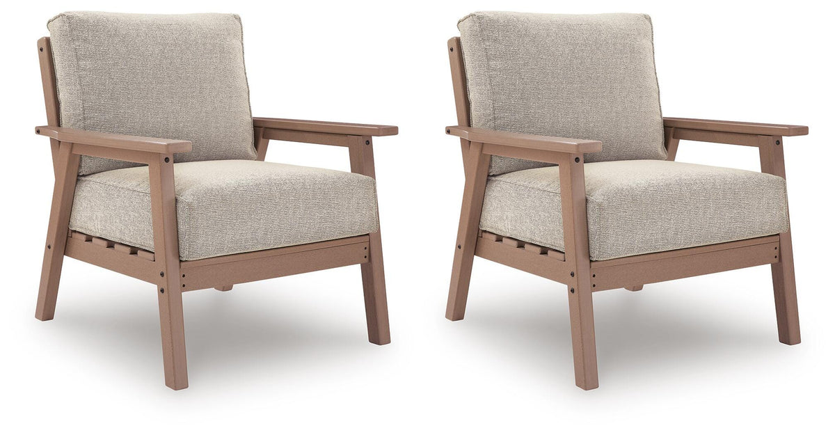 Grover Beach Outdoor Lounge Chair with Cushion (Set of 2) in Driftwood, angle view