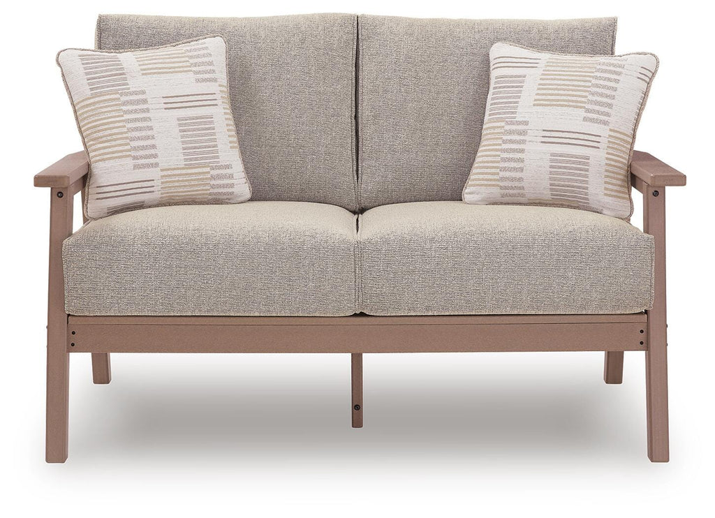 Grover Beach Outdoor Loveseat with Cushion in Driftwood, front view