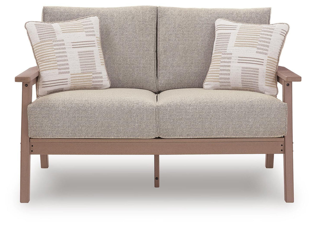 Grover Beach Outdoor Loveseat with Cushion in Driftwood, front view
