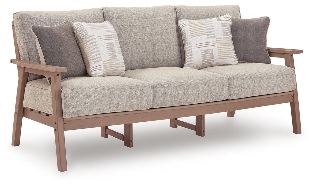 Grover Beach Outdoor Sofa with Cushion in Driftwood, angle view