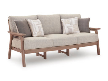 Grover Beach Outdoor Sofa with Cushion in Driftwood, angle view