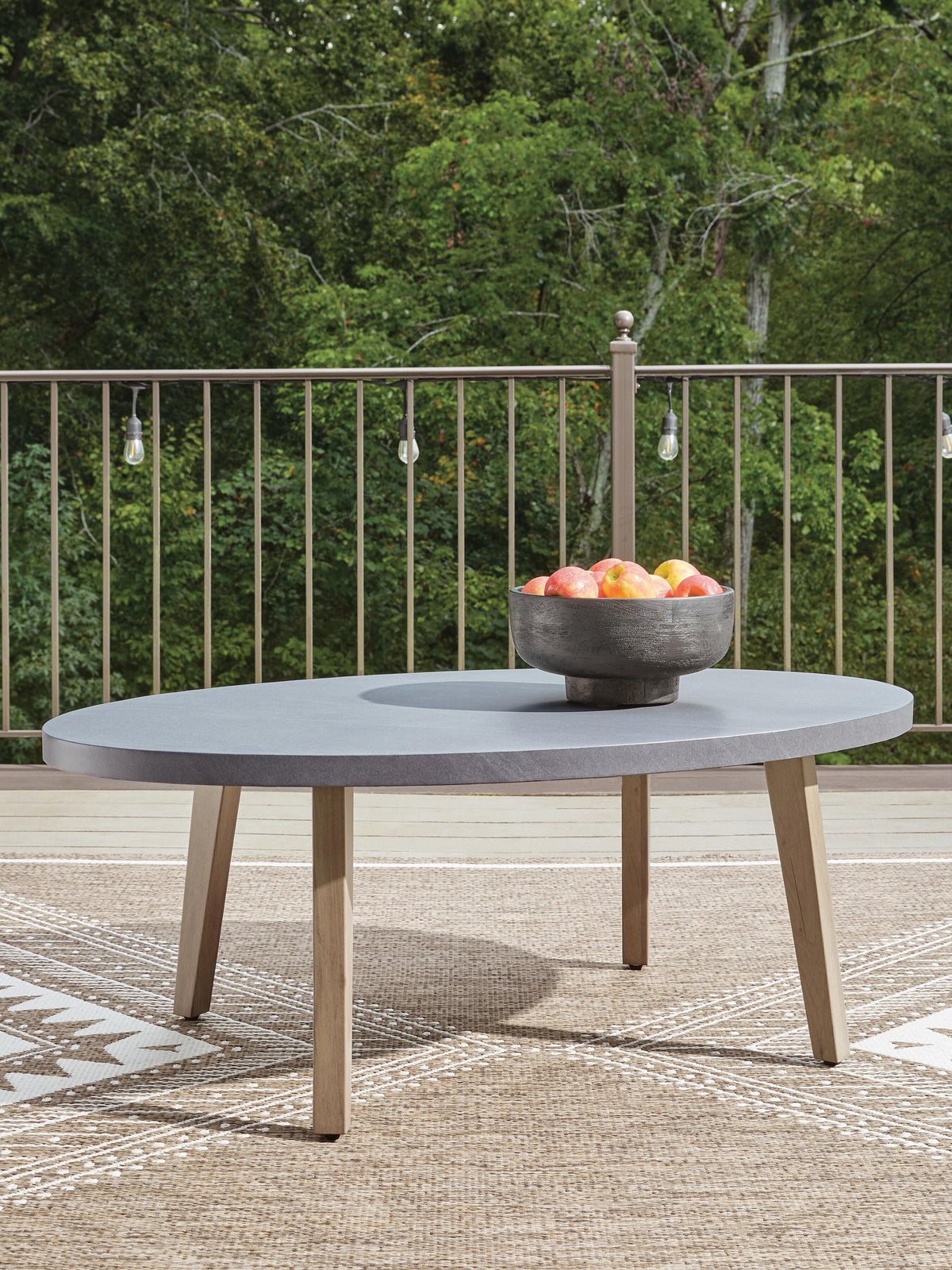 Harmony Headlands Outdoor Coffee Table in Natural/Gray, lifestyle view