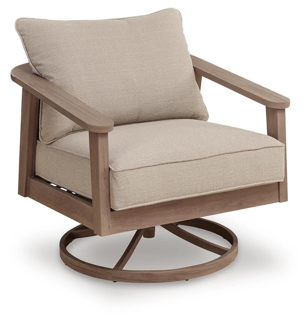 Harmony Headlands Outdoor Swivel Lounge with Cushion in Natural/Gray, angle view