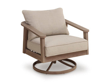 Harmony Headlands Outdoor Swivel Lounge with Cushion in Natural/Gray, angle view