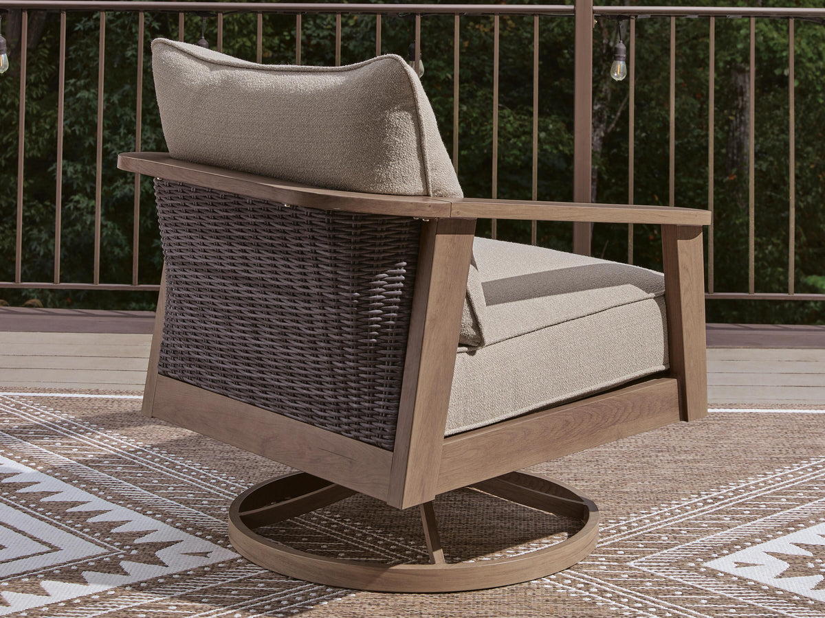 Harmony Headlands Outdoor Swivel Lounge with Cushion in Natural/Gray, back view