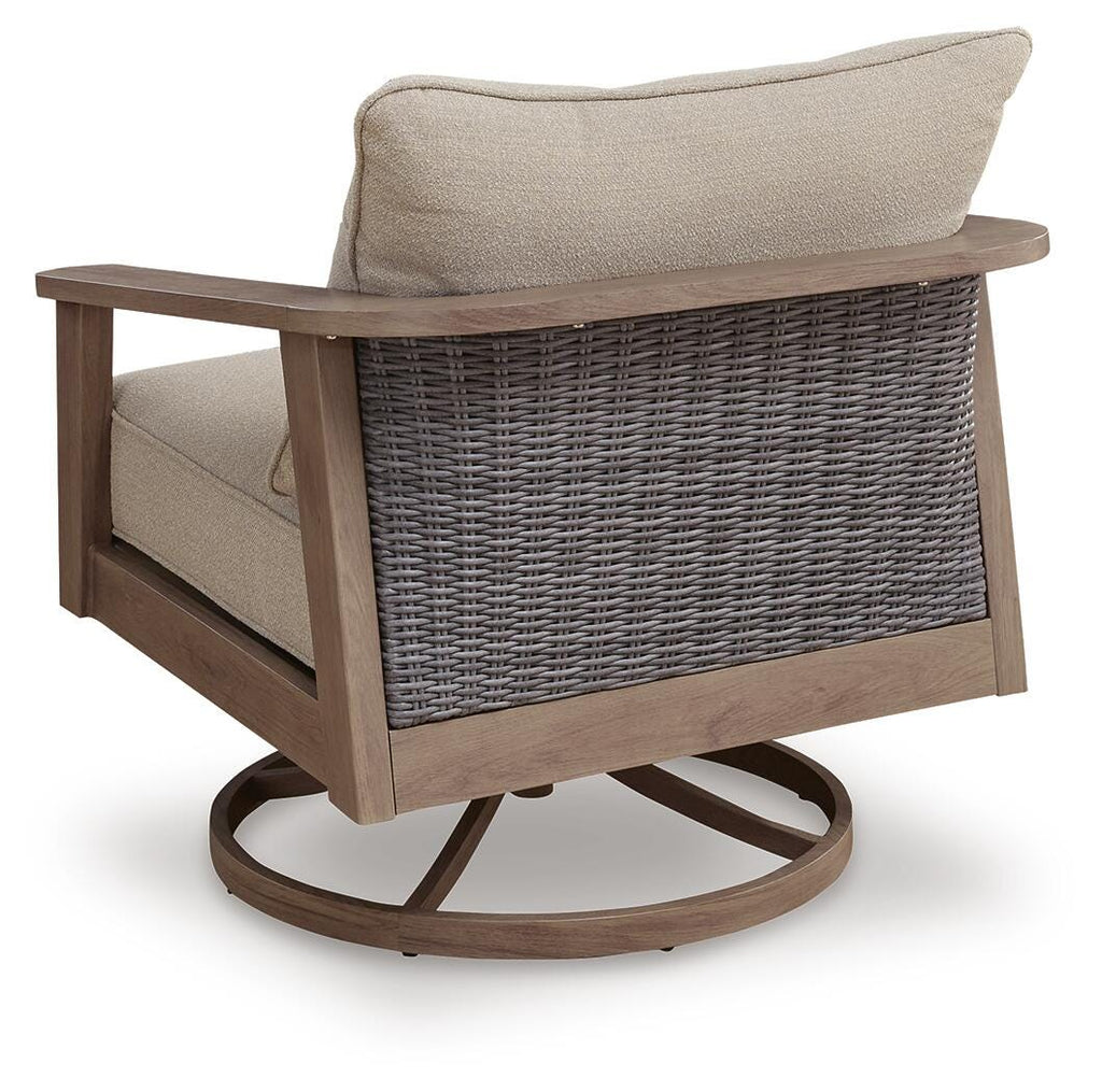 Harmony Headlands Outdoor Swivel Lounge with Cushion in Natural/Gray, back view