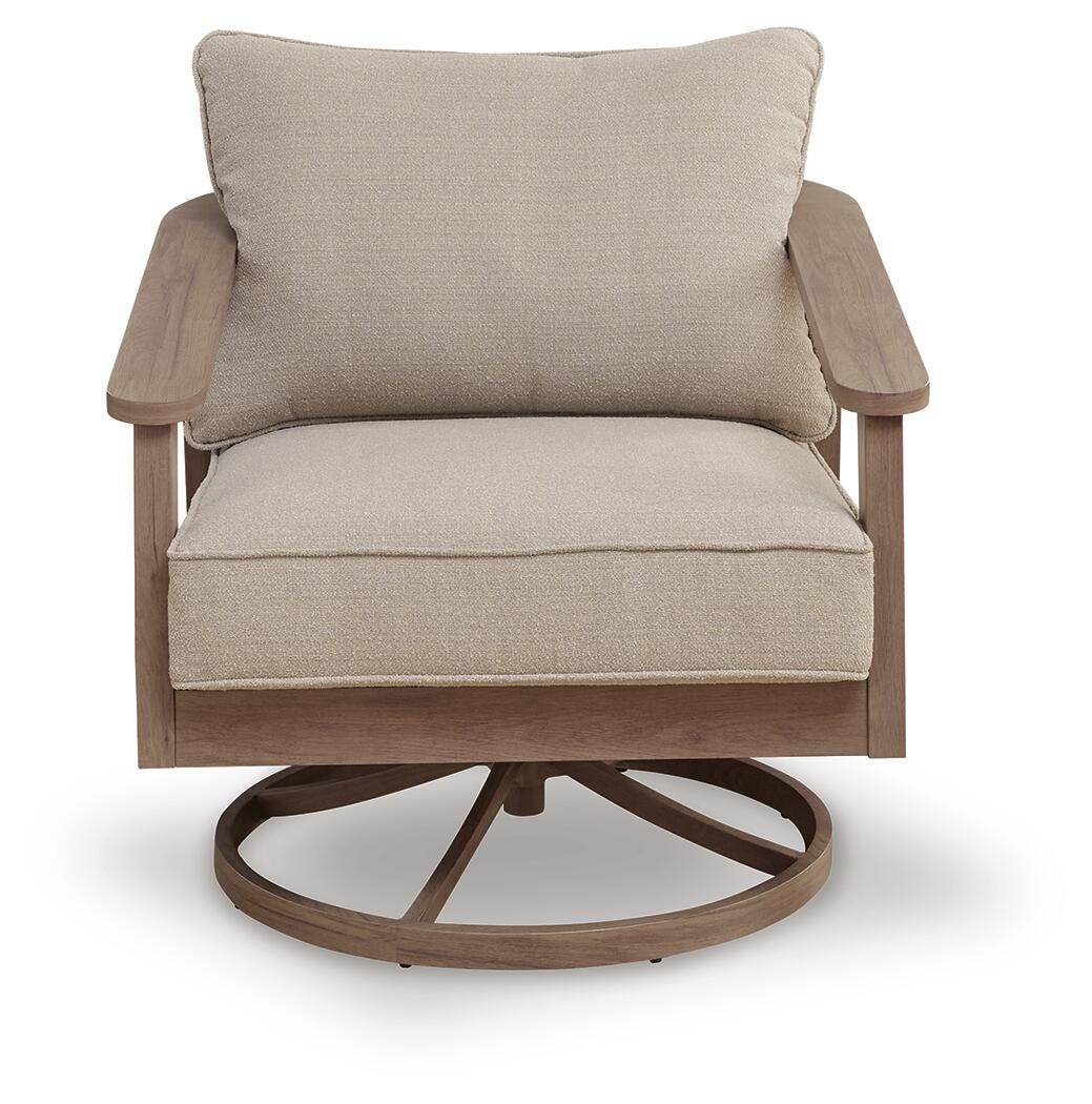 Harmony Headlands Outdoor Swivel Lounge with Cushion in Natural/Gray, front view