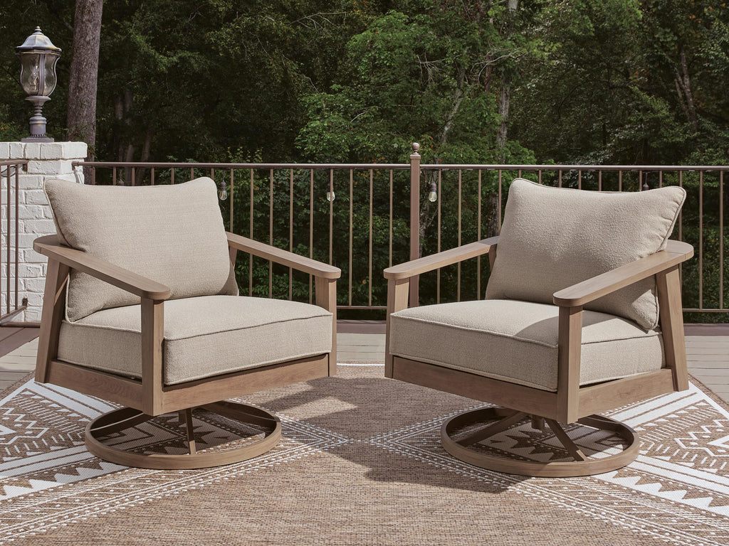 Harmony Headlands Outdoor Swivel Lounge with Cushion in Natural/Gray, lifestyle view