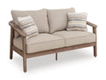 Harmony Headlands Outdoor Loveseat with Cushion in Natural/Gray, angle view