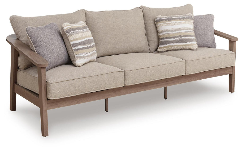 Harmony Headlands Outdoor Sofa with Cushion in Natural/Gray, angle view