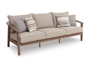 Harmony Headlands Outdoor Sofa with Cushion in Natural/Gray, angle view