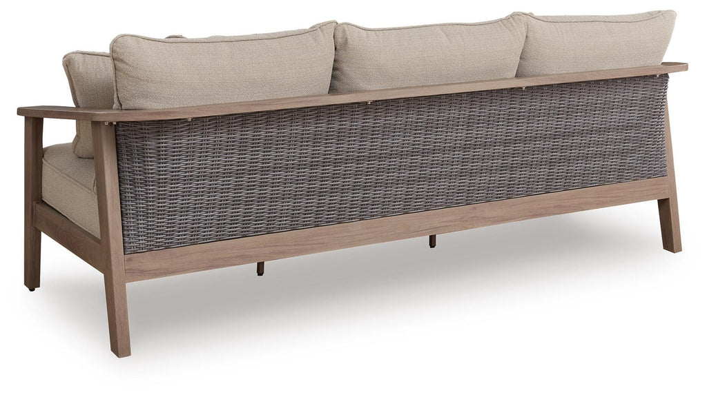 Harmony Headlands Outdoor Sofa with Cushion in Natural/Gray, back view