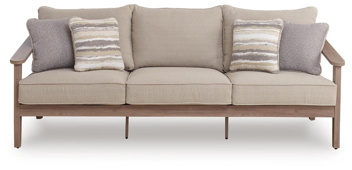 Harmony Headlands Outdoor Sofa with Cushion in Natural/Gray, front view