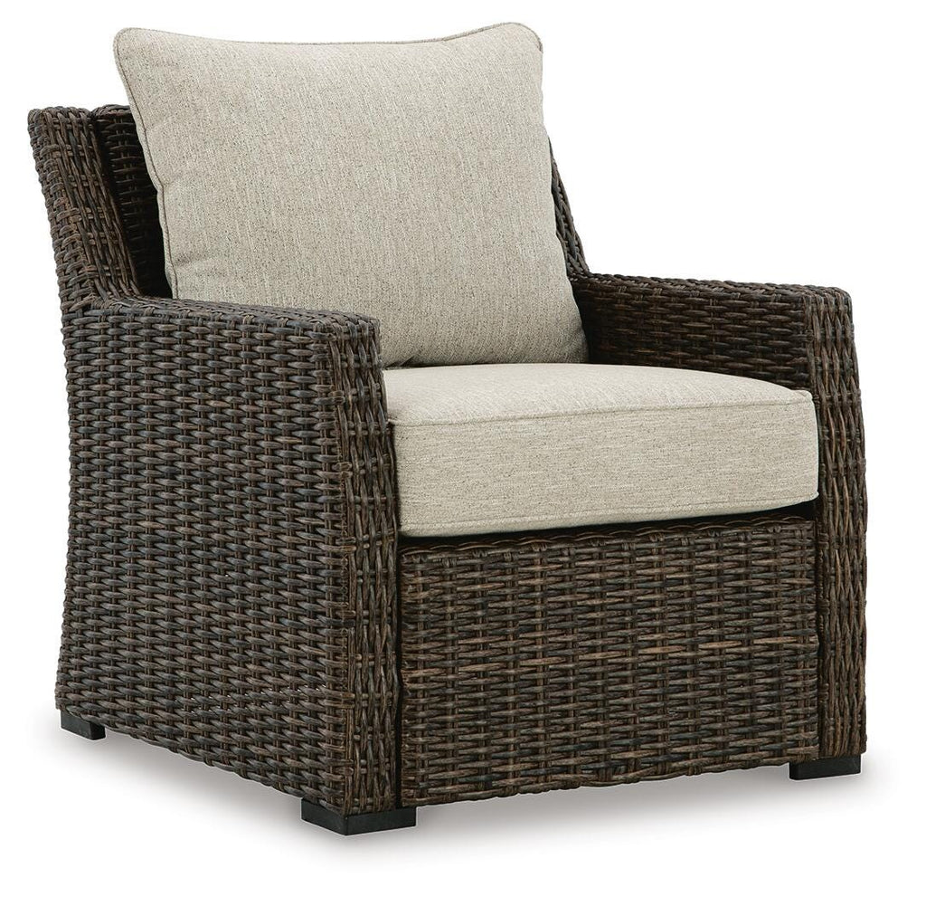 Brook Ranch Outdoor Lounge Chair with Cushion in Brown, angle view
