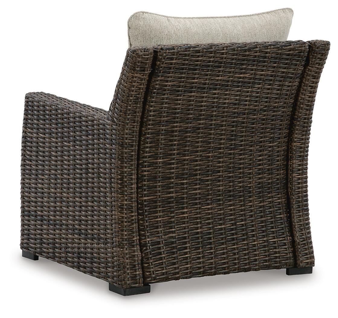 Brook Ranch Outdoor Lounge Chair with Cushion in Brown, back view