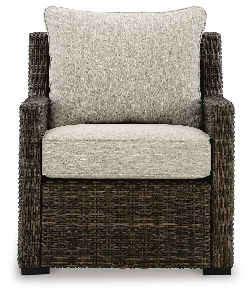 Brook Ranch Outdoor Lounge Chair with Cushion in Brown, front view