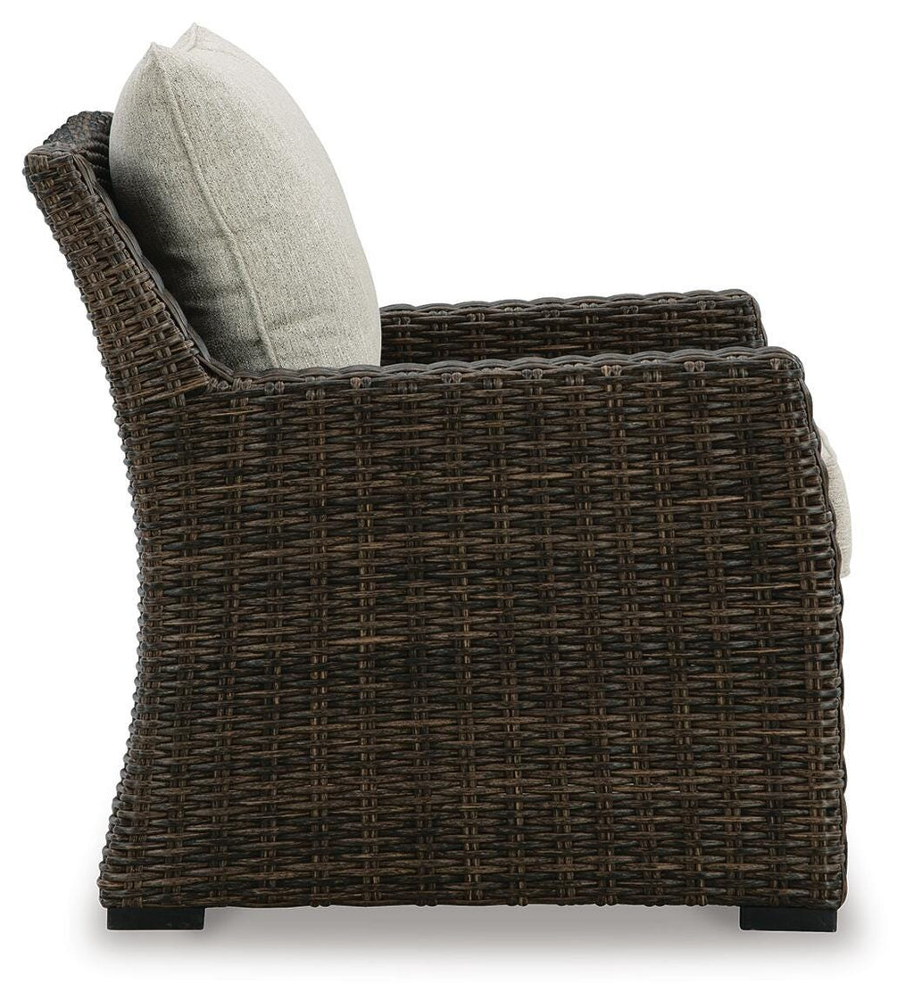 Brook Ranch Outdoor Lounge Chair with Cushion in Brown, side view
