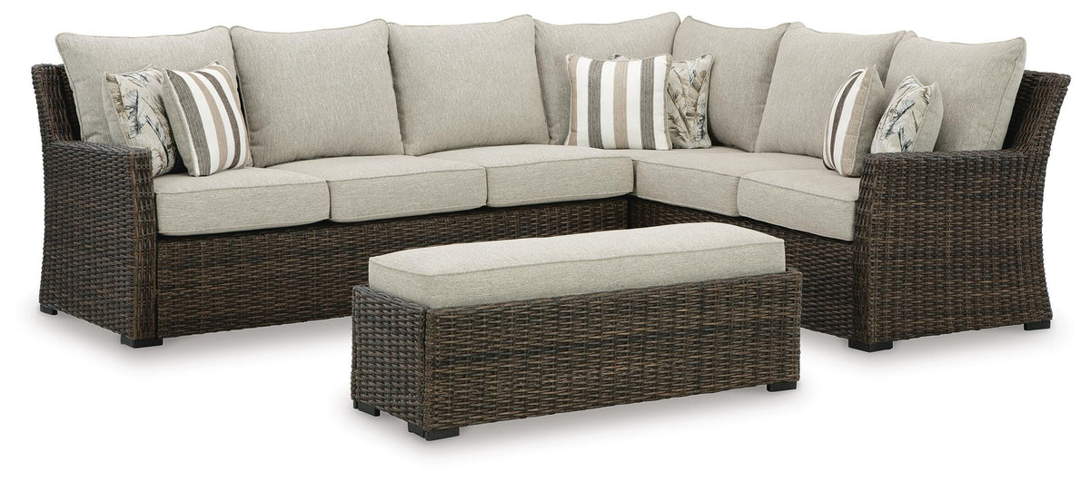 Brook Ranch Outdoor Sofa Sectional/Bench with Cushion (Set of 3) in Brown, angle view