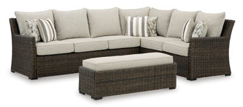 Brook Ranch Outdoor Sofa Sectional/Bench with Cushion (Set of 3) in Brown, angle view