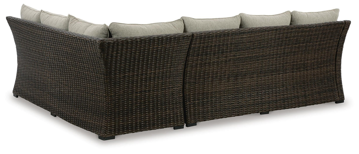 Brook Ranch Outdoor Sofa Sectional/Bench with Cushion (Set of 3) in Brown, back view