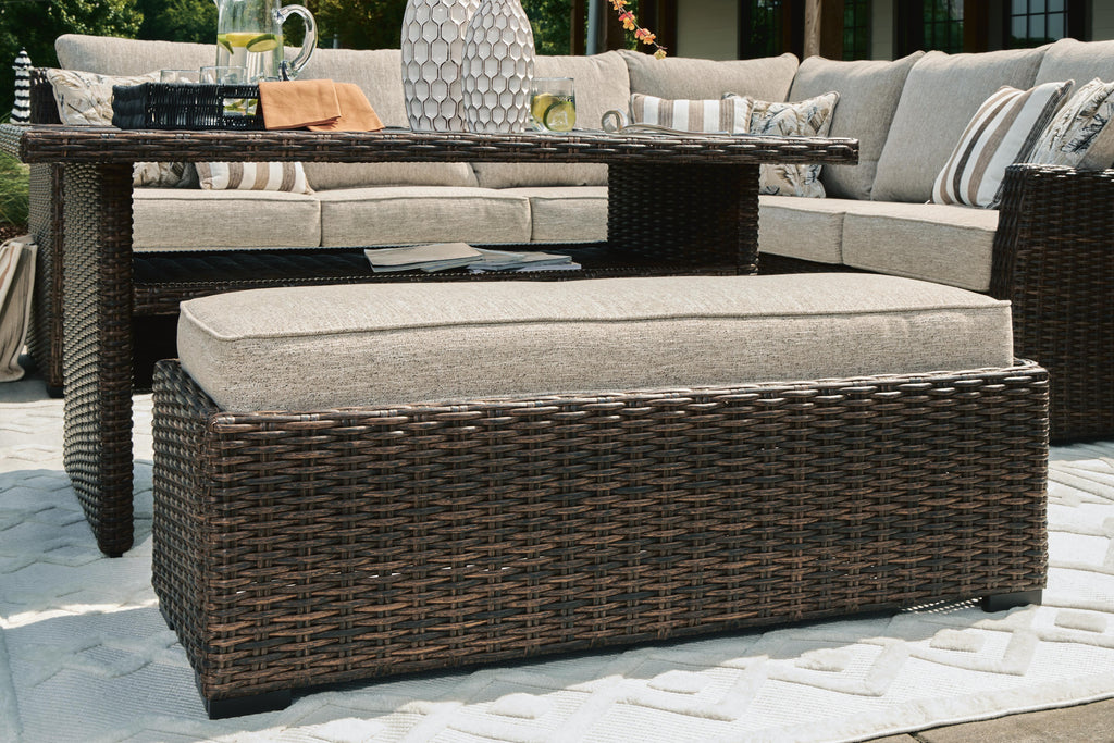 Brook Ranch Outdoor Sofa Sectional/Bench with Cushion (Set of 3) in Brown, detail view