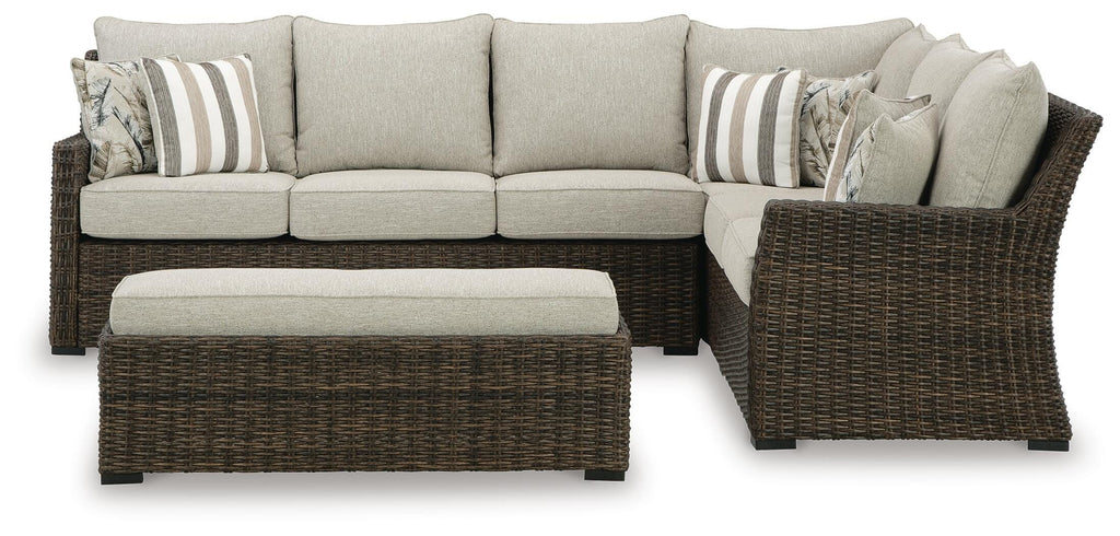Brook Ranch Outdoor Sofa Sectional/Bench with Cushion (Set of 3) in Brown, front view